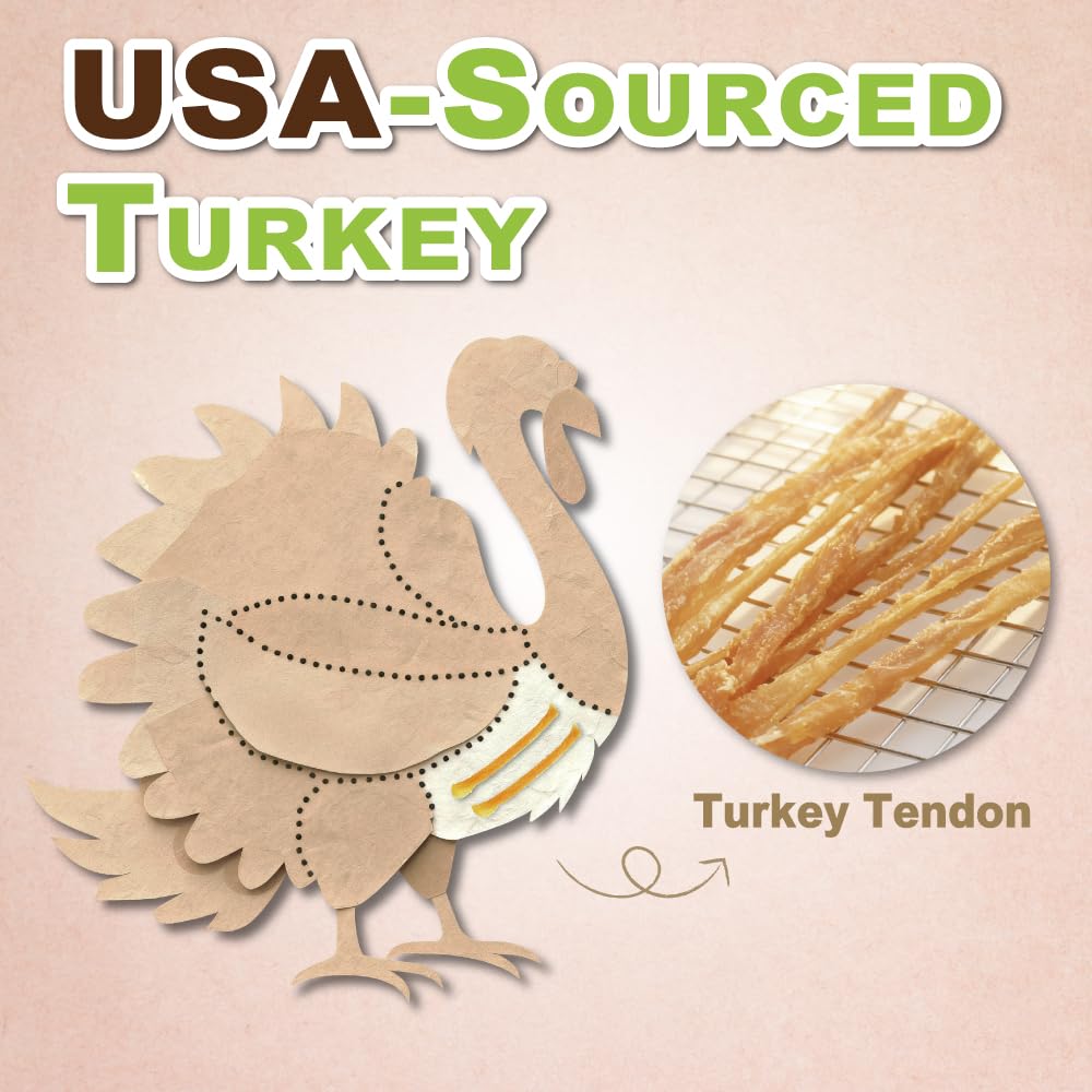 AFreschi turkey tendons lean protein graphic highlights low fat, grain-free nutrition.