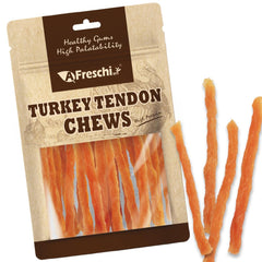 AFreschi turkey tendons pack closeup: premium USA-sourced chew for training rewards.
