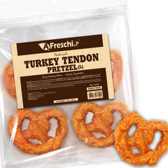 AFreschi turkey tendons pack shot shows premium USA-sourced protein for lasting chews.