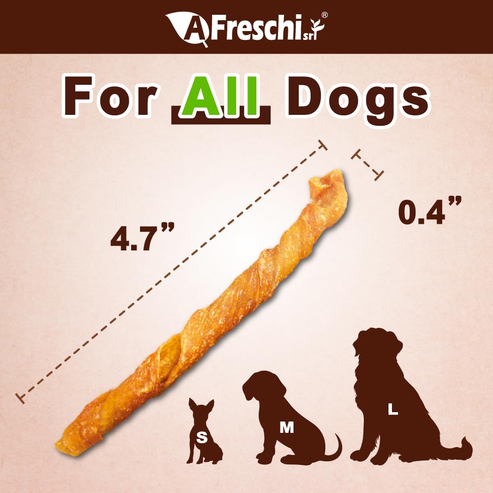 AFreschi Turkey Tendons for Dogs training reward image shows easy-grab chews for classes and home