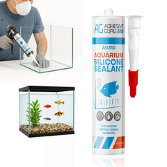 AG Adhesive Guru aquarium sealant clear tube illustrates quick-dry, fish-safe silicone.