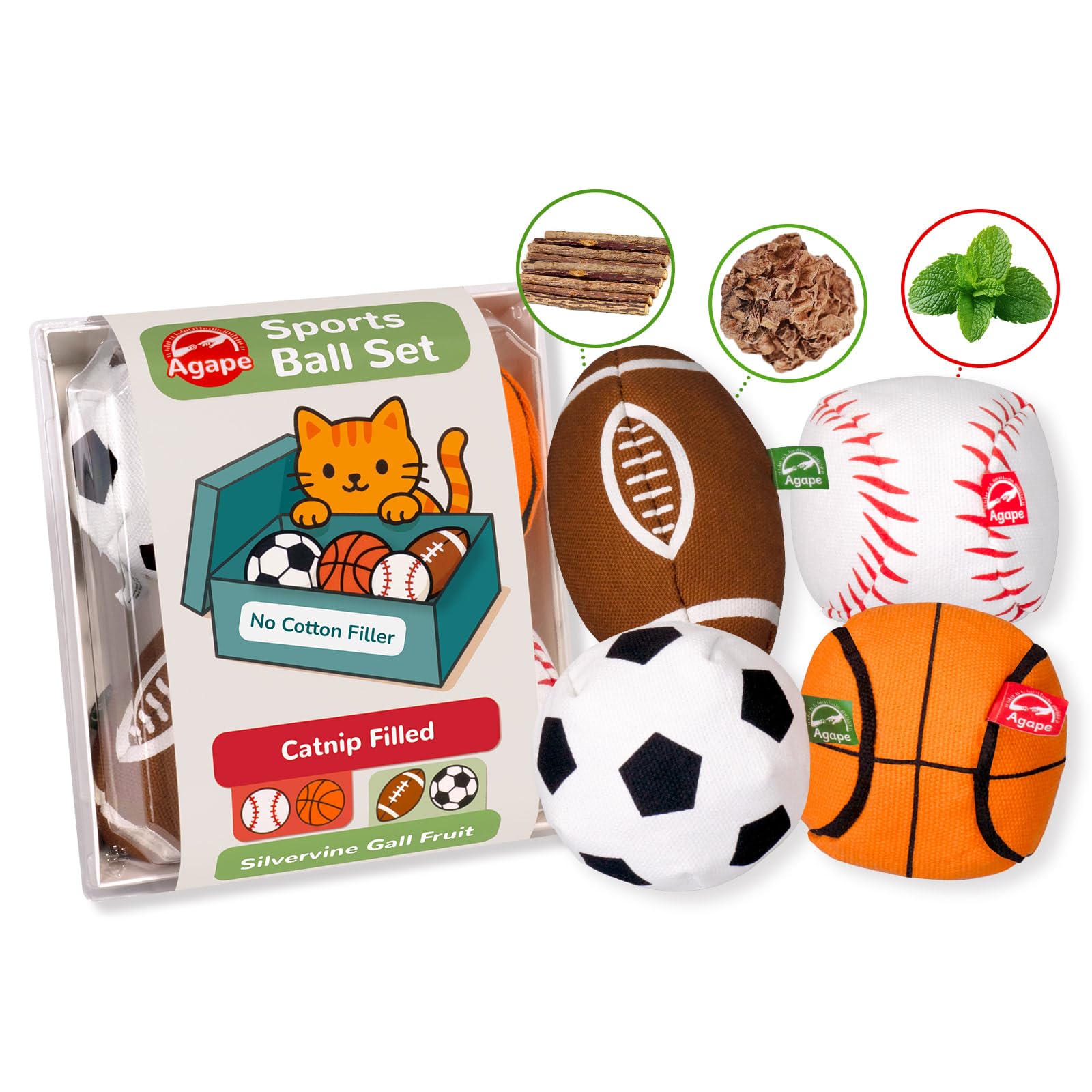 Agape catnip-silvervine filled toys front view for enrichment and interactive play