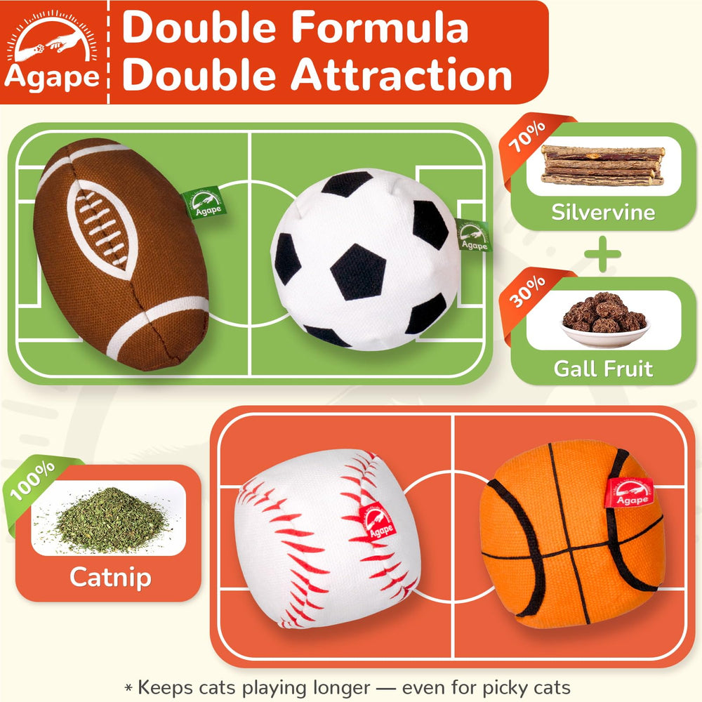 Agape interactive chew ball closeup, showing motivating scent and kicking play for indoor cats.