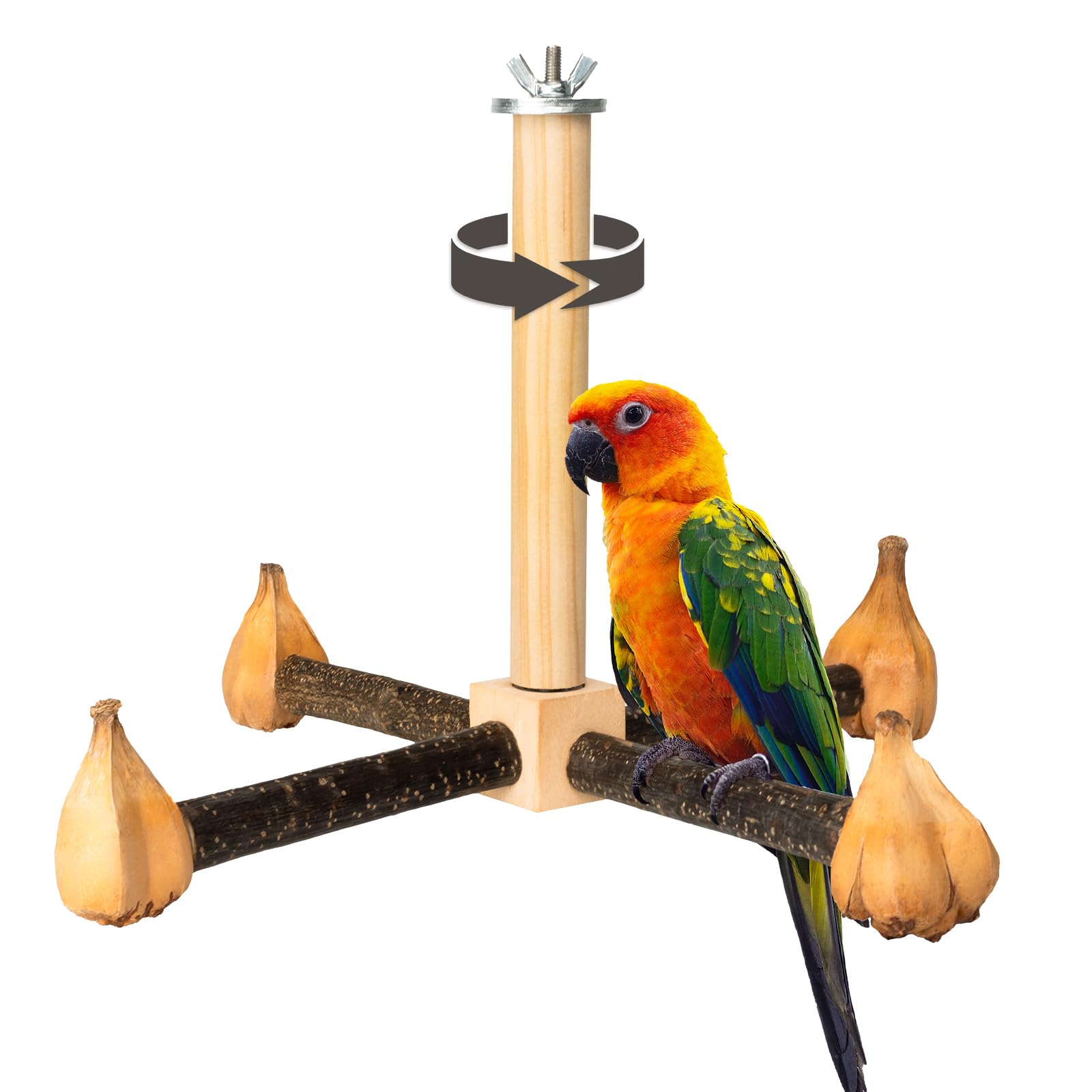 Agape rotating parrot perch toy assembly enables gentle 360° rotation for curious birds.