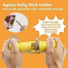 Agelux Bully Stick Holder fits bully sticks, yak chews, pizzle sticks for versatile snacking.