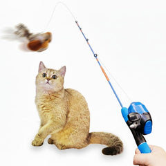 AGGER cat casting fishing pole rod extended demonstrates interactive play for curious indoor cats