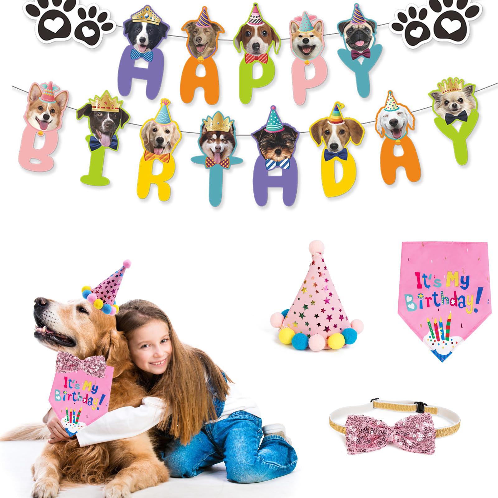 Agirlvct adjustable dog bow tie collar provides comfortable, stylish birthday styling