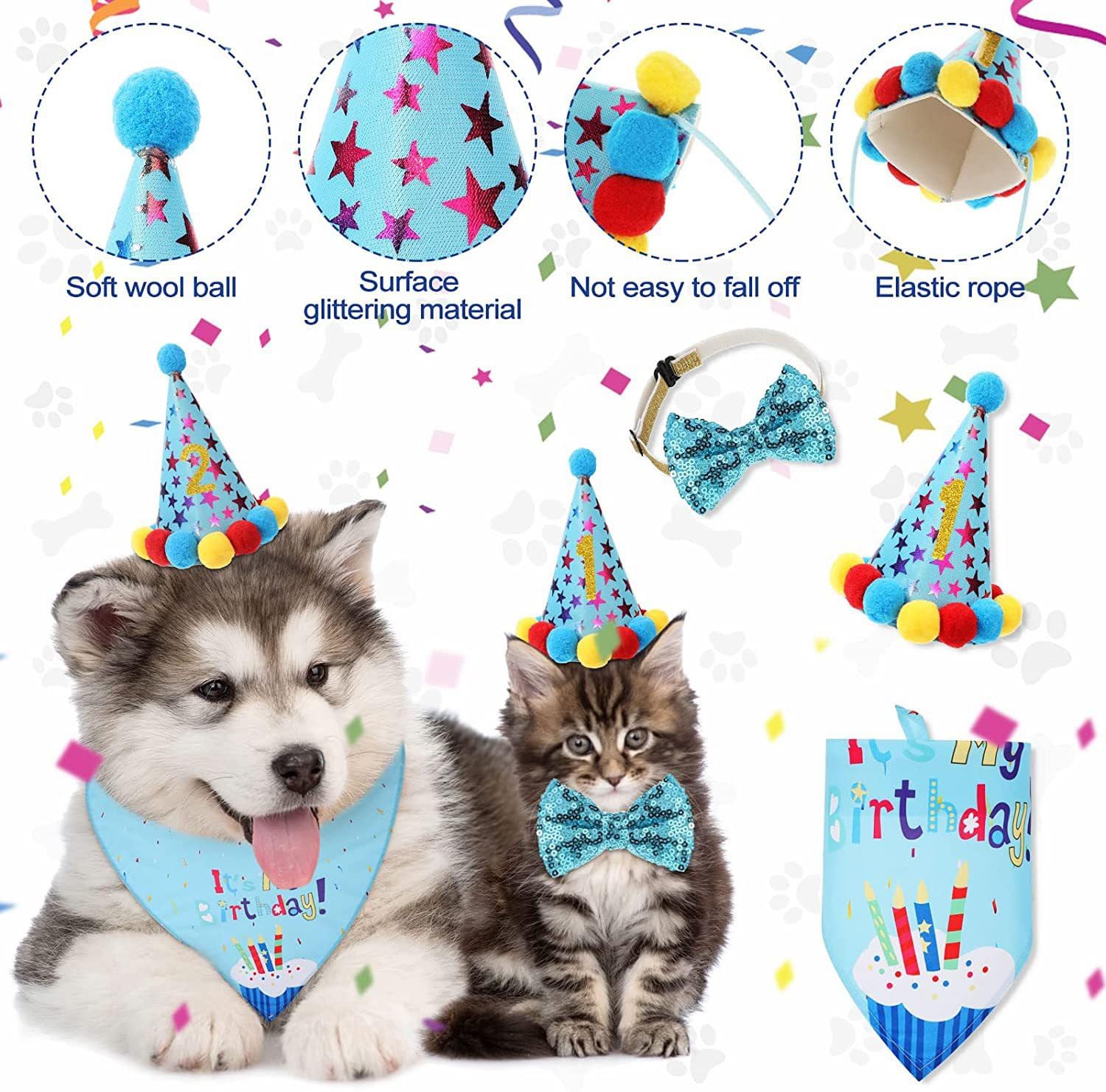 Agirlvct blue birthday hat for dogs adds sparkle to celebrations.