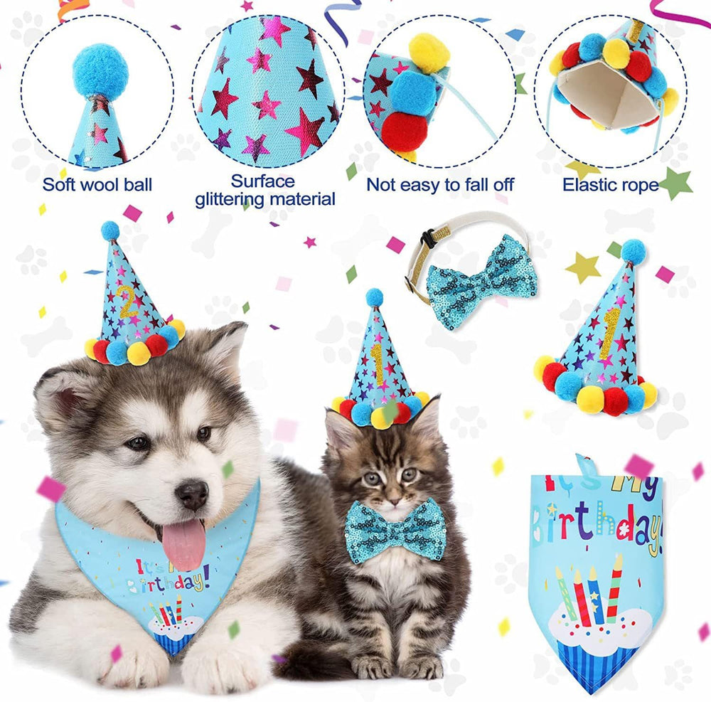 Agirlvct blue birthday hat for dogs adds sparkle to celebrations.