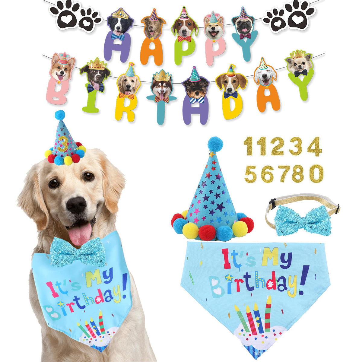 Agirlvct dog birthday bandana blue for festive photos and pet style.