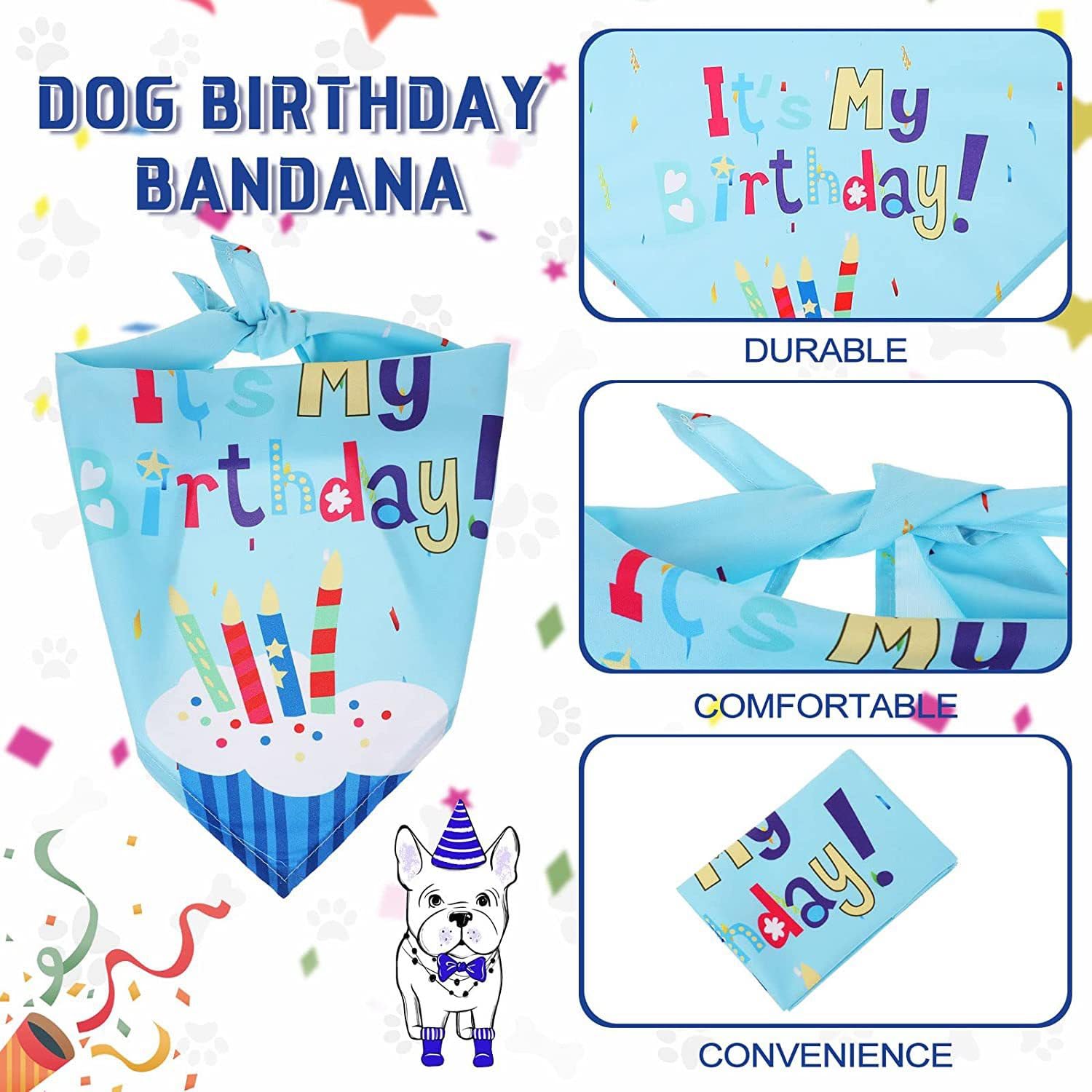 Agirlvct dog birthday bow tie blue with adjustable fit.