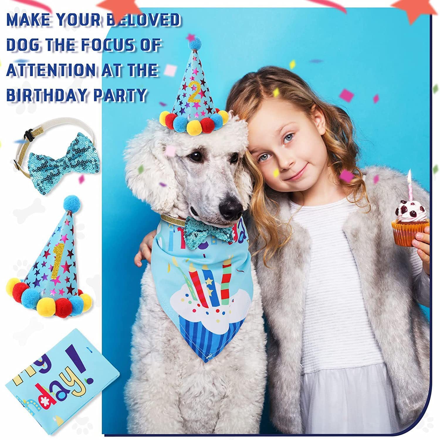 Agirlvct pet party decor set blue for easy decorating.