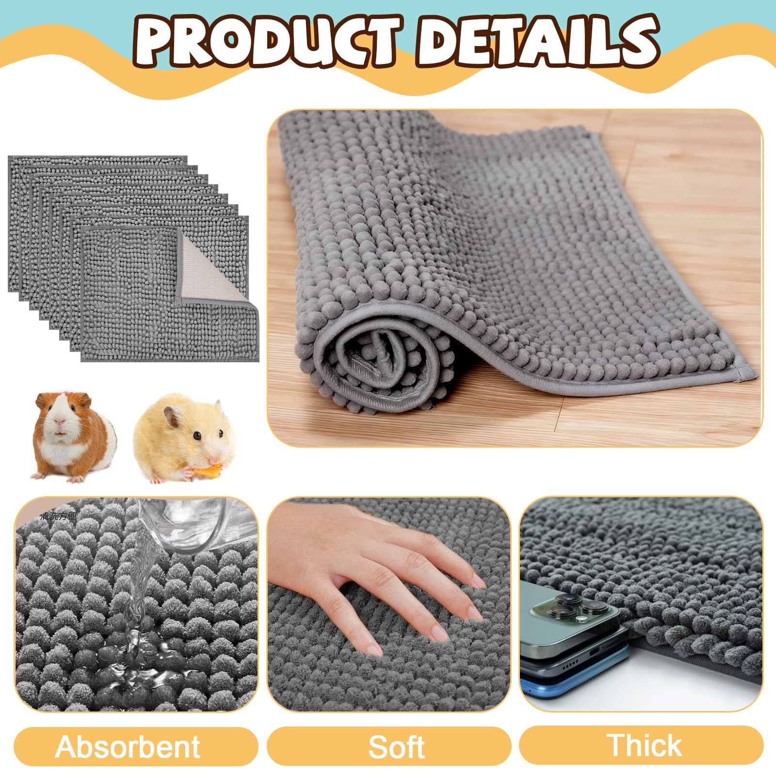 Agolctry guinea pig liner non-slip back helps prevent shifting in cages.