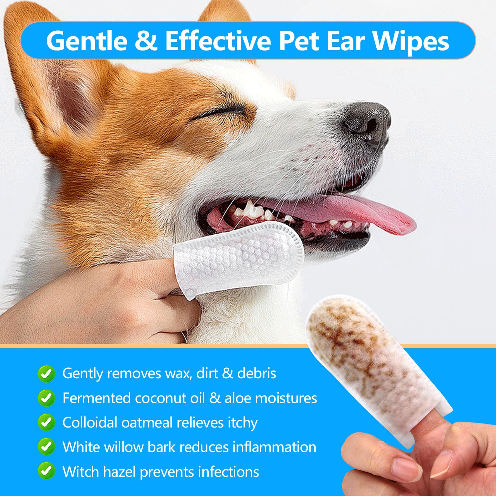 AGOODTO Dog Ear Finger Wipes easy-application moment for gentle ear cleaning.