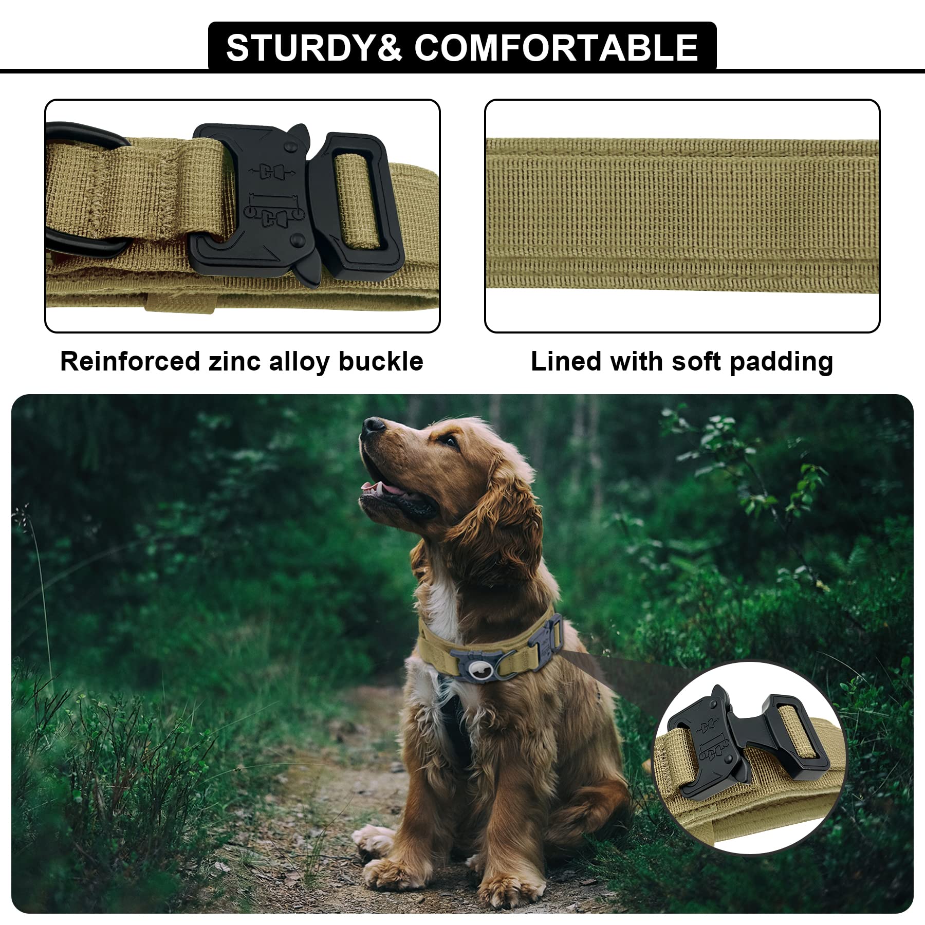 AGPETS sizing chart brown collar image illustrates size options for medium to large dogs.
