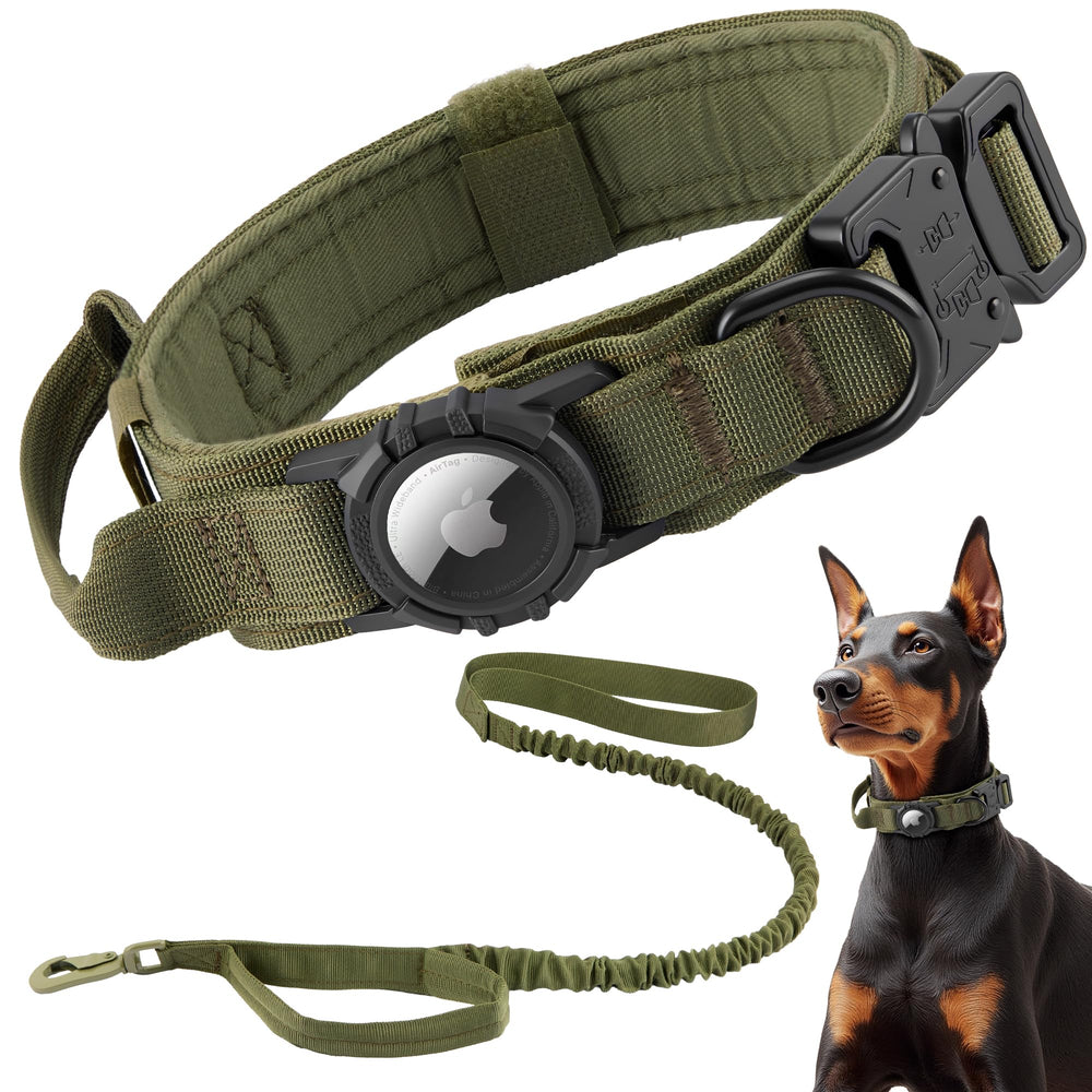AGPETS Tactical AirTag dog collar green strap—durable everyday wear for active dogs.