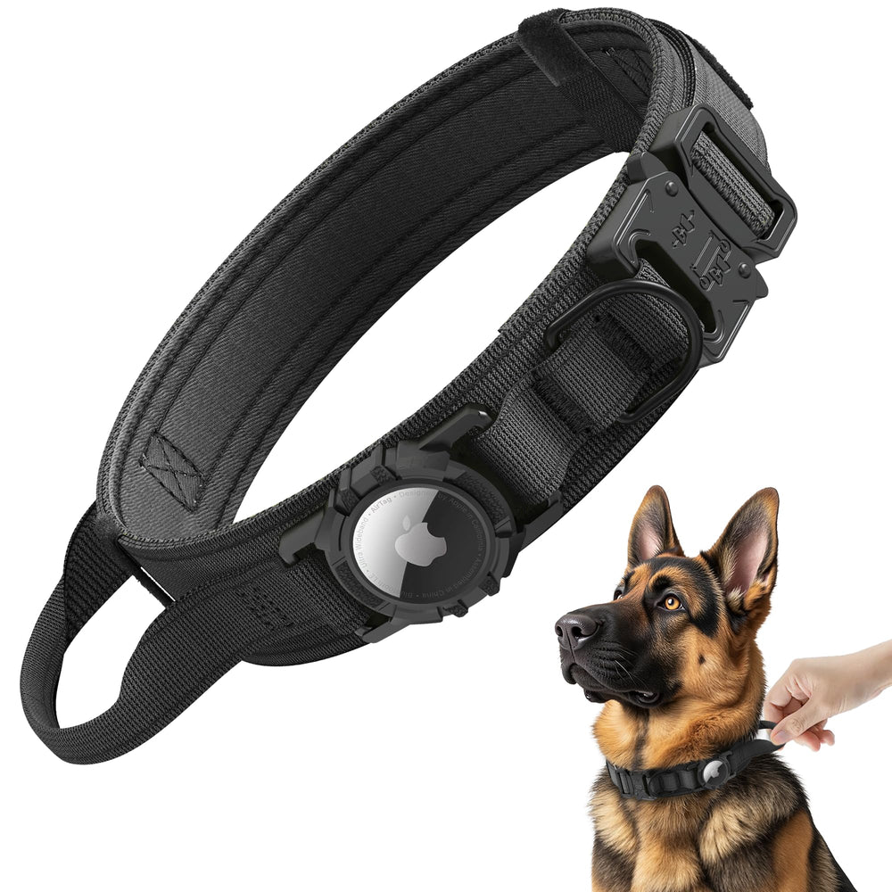 AGPETS Tactical AirTag dog collar holder keeps AirTag secure during daily walks.