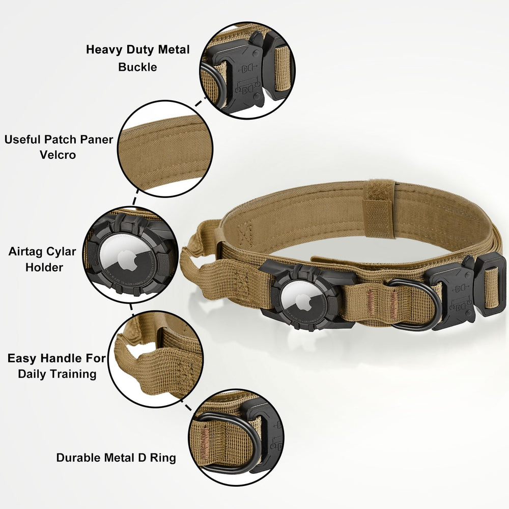 AGPETS tactical collar inner-padding brown highlights comfort against fur and neck protection.