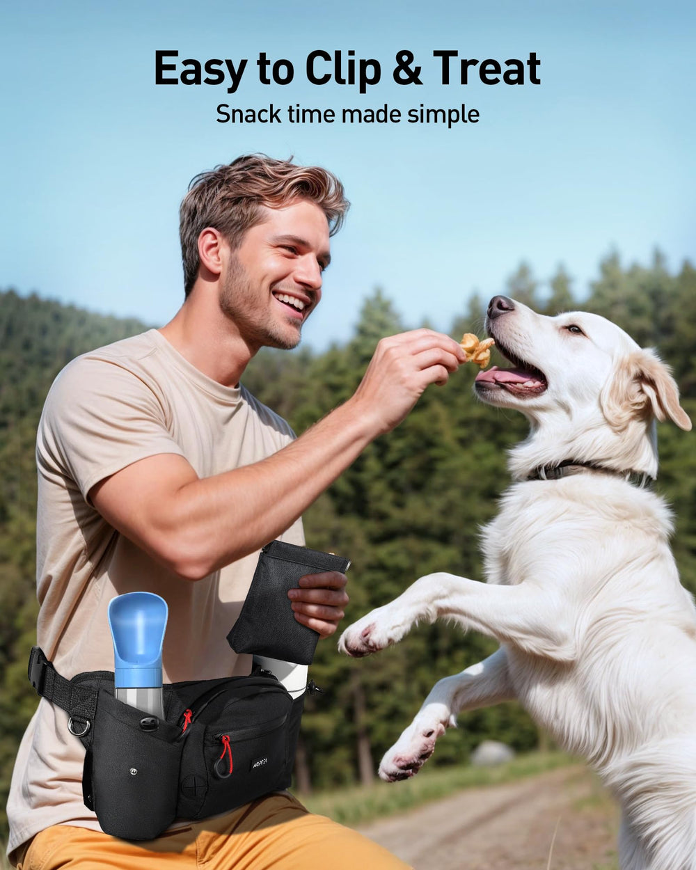AGPTEK removable snack pouch demonstrates quick cleaning and odor control for training sessions.