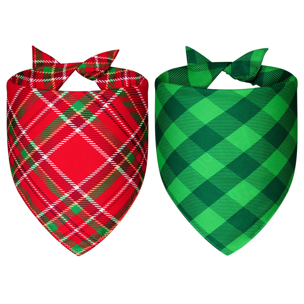 Agroon Christmas dog bandana small tied-knot demonstrates secure fit during play.