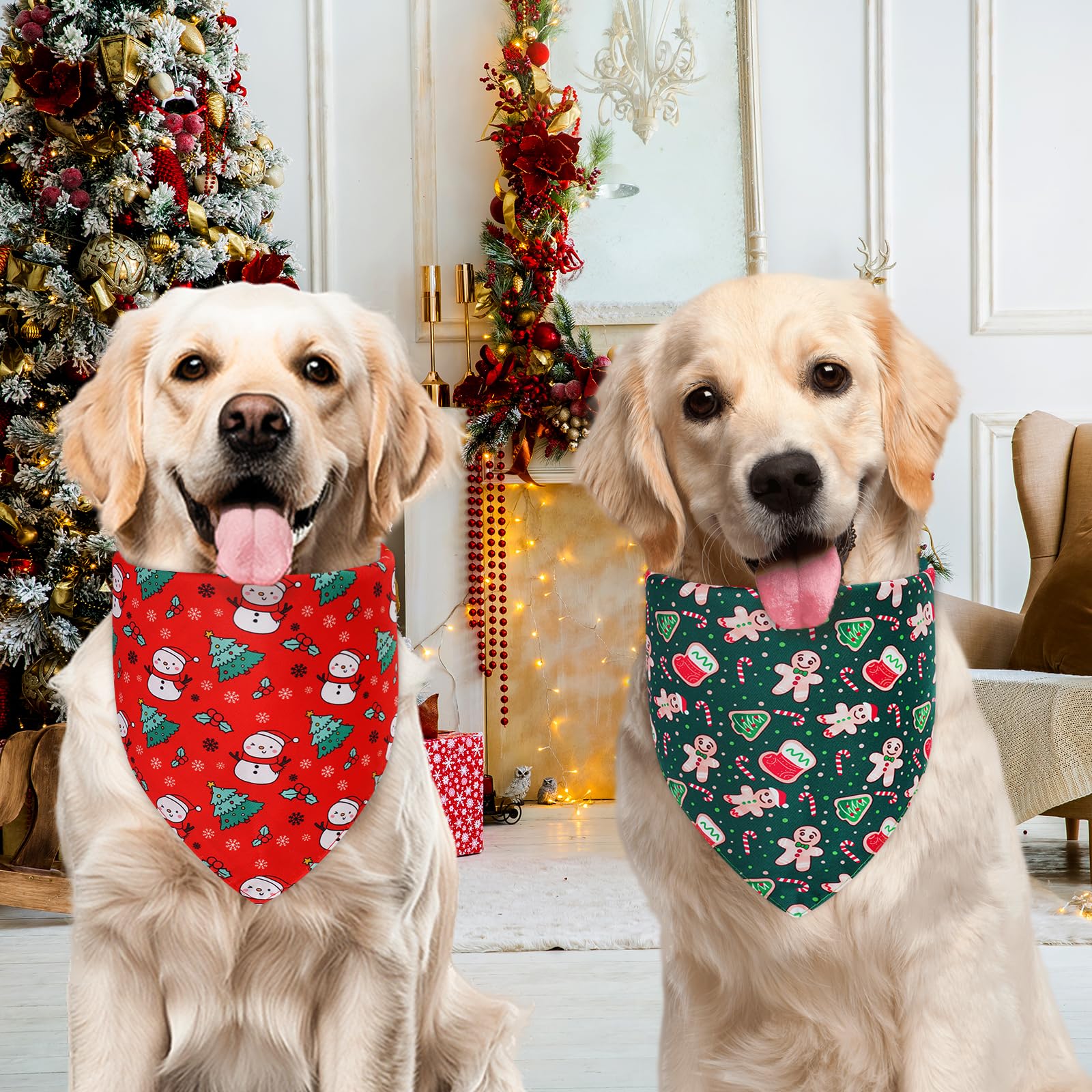 Agroon Christmas dog bandana xl-worn-neck showcases bold plaid and Christmas charm.
