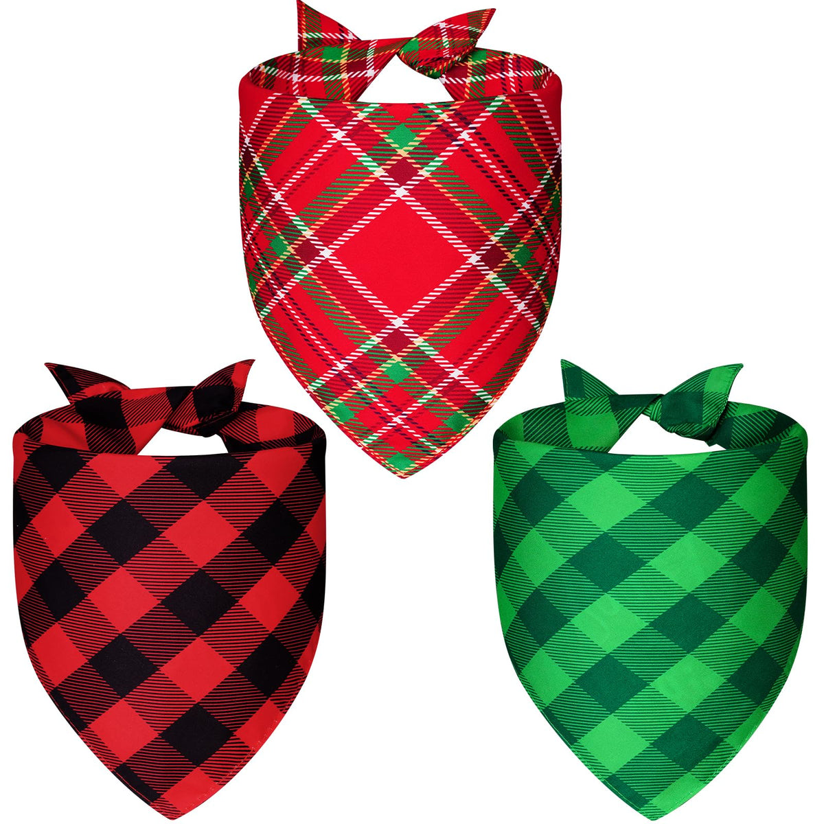 Agroon Christmas dog bandanas plaid 3pcs front, adds festive style for holiday photos