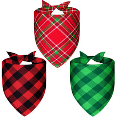 Agroon Christmas dog bandanas plaid 3pcs front, adds festive style for holiday photos