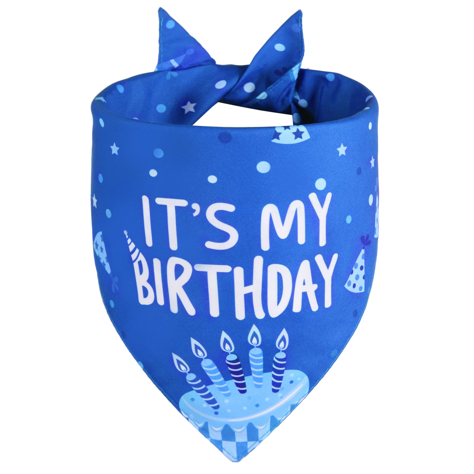 Agroon dog birthday bandana back view showcasing ITS MY BIRTHDAY text
