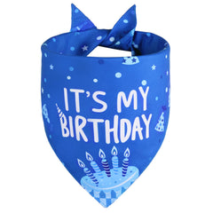 Agroon dog birthday bandana back view showcasing ITS MY BIRTHDAY text