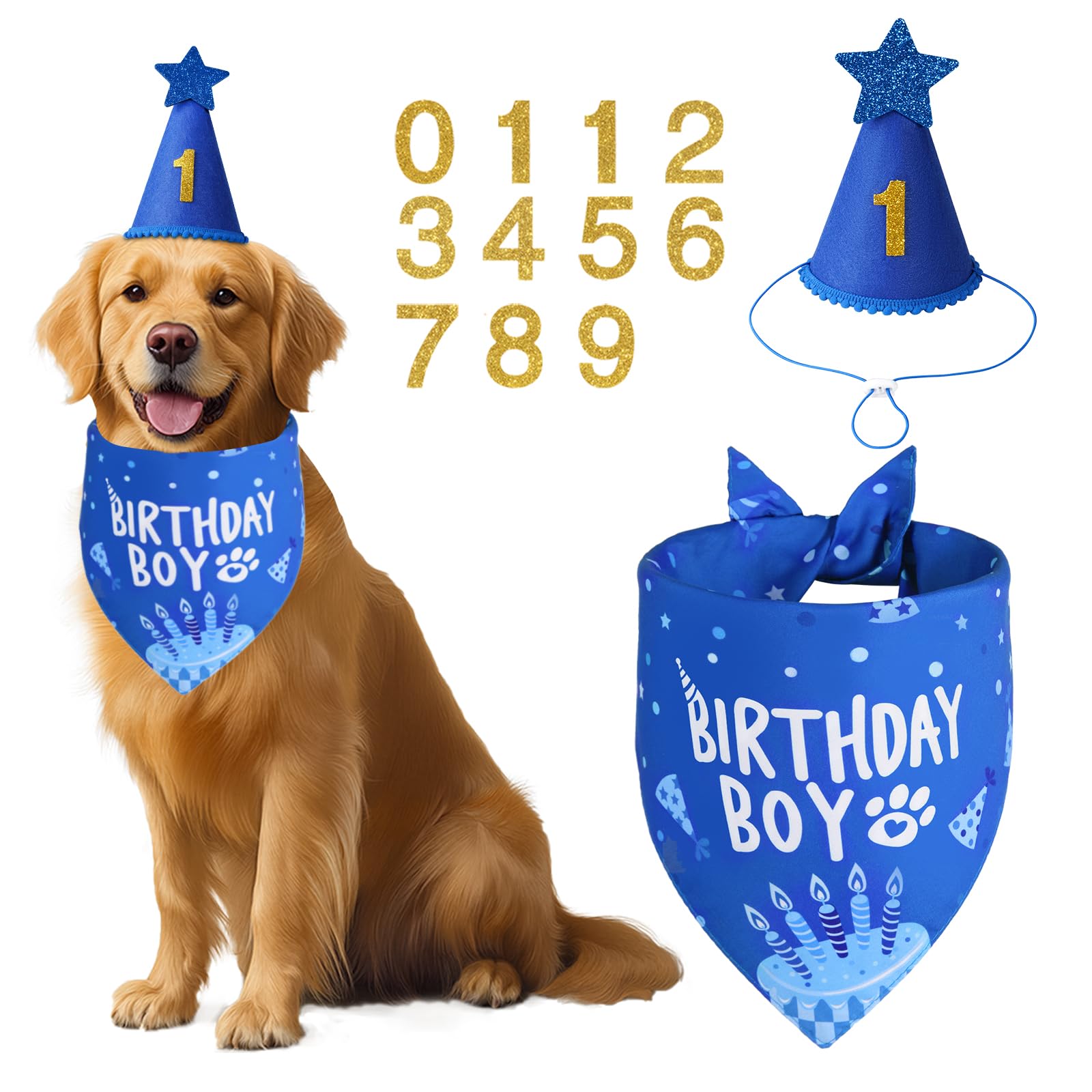 Agroon dog birthday bandana blue double-sided for festive photos