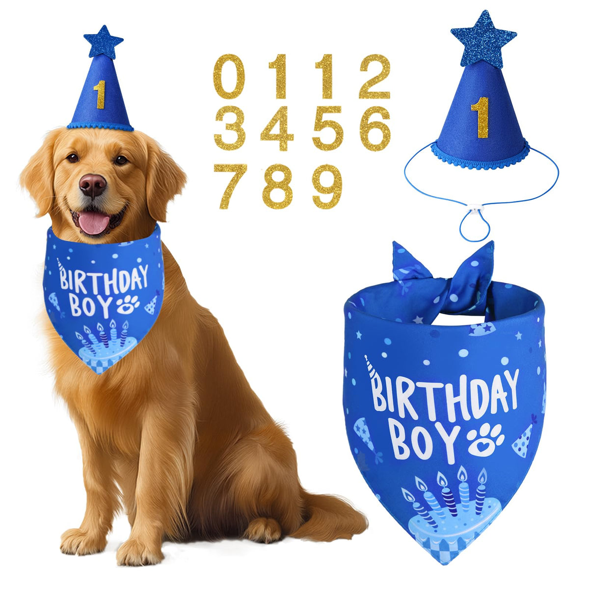 Agroon dog birthday bandana blue double-sided for festive photos