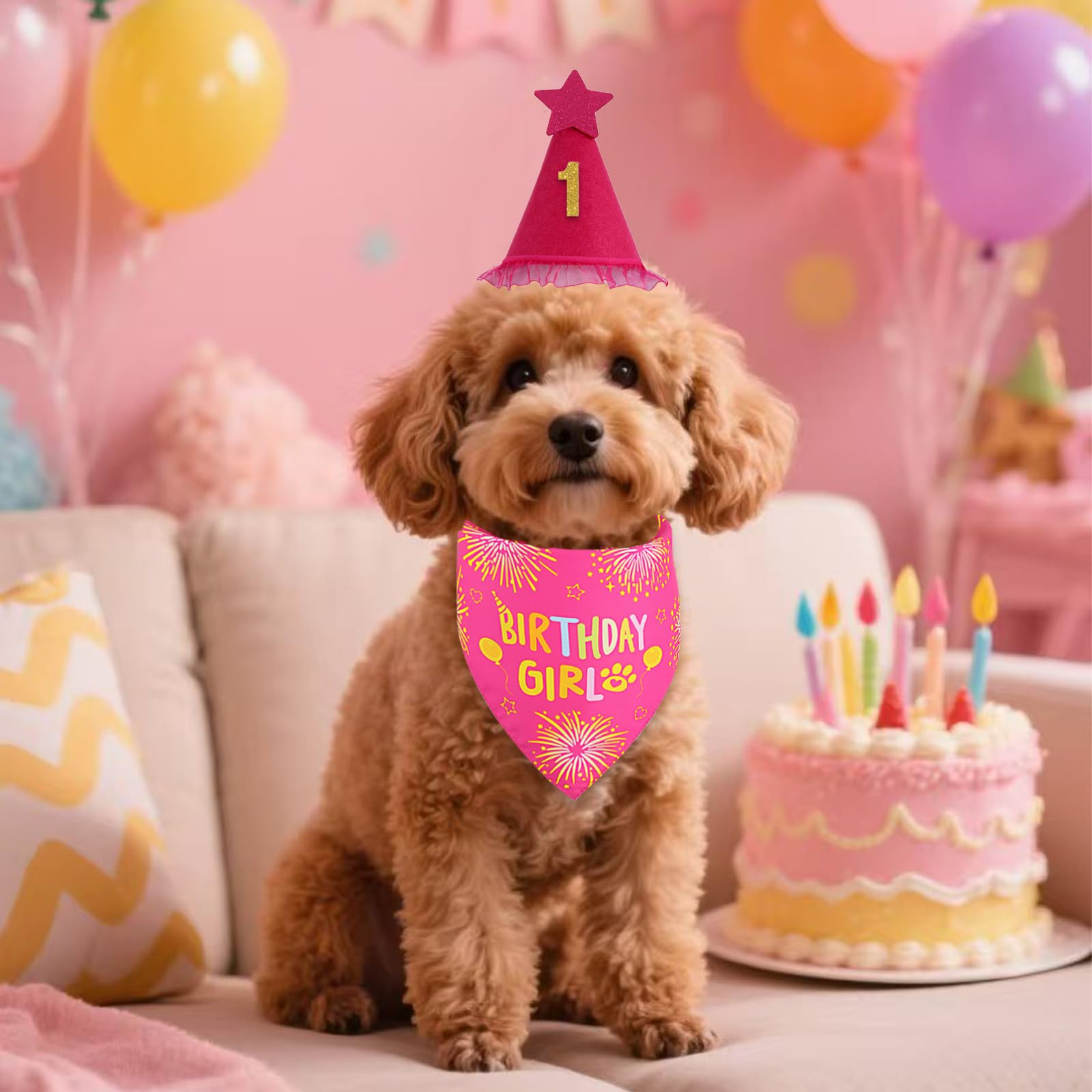 Agroon dog birthday bandana large, neck up to 18 inches, secure knot.