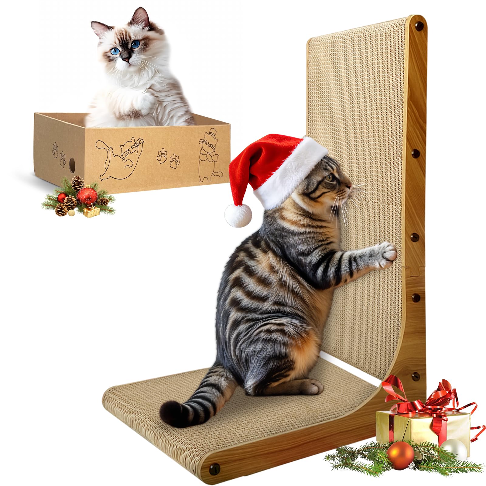 AGYM Cat Scratcher 26in L-shape with box supports comfortable scratching and containment.