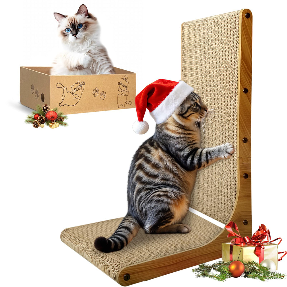 AGYM Cat Scratcher 26in L-shape with box supports comfortable scratching and containment.