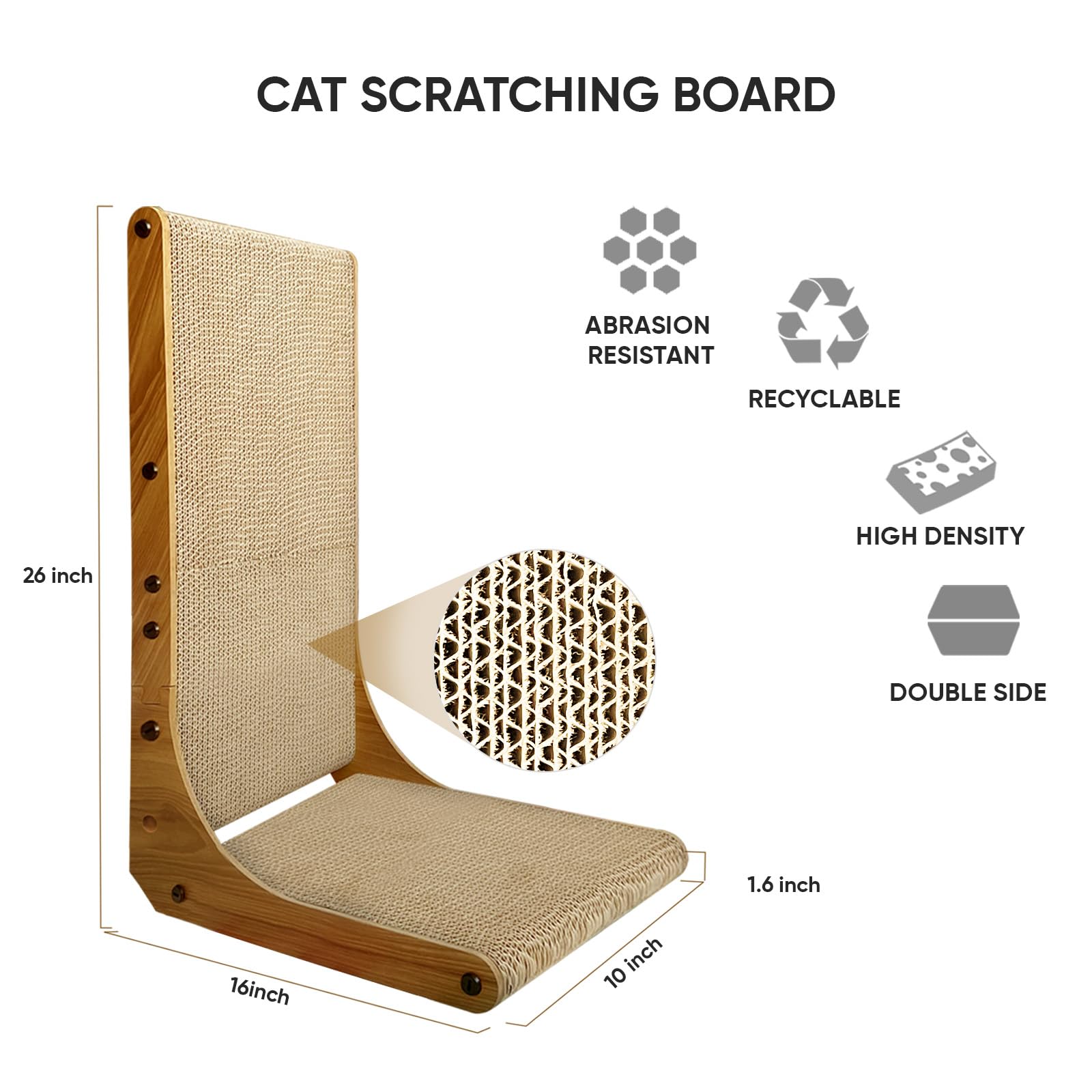 AGYM Cat Scratcher 26in L-shape side view highlights ergonomic scratching angles.