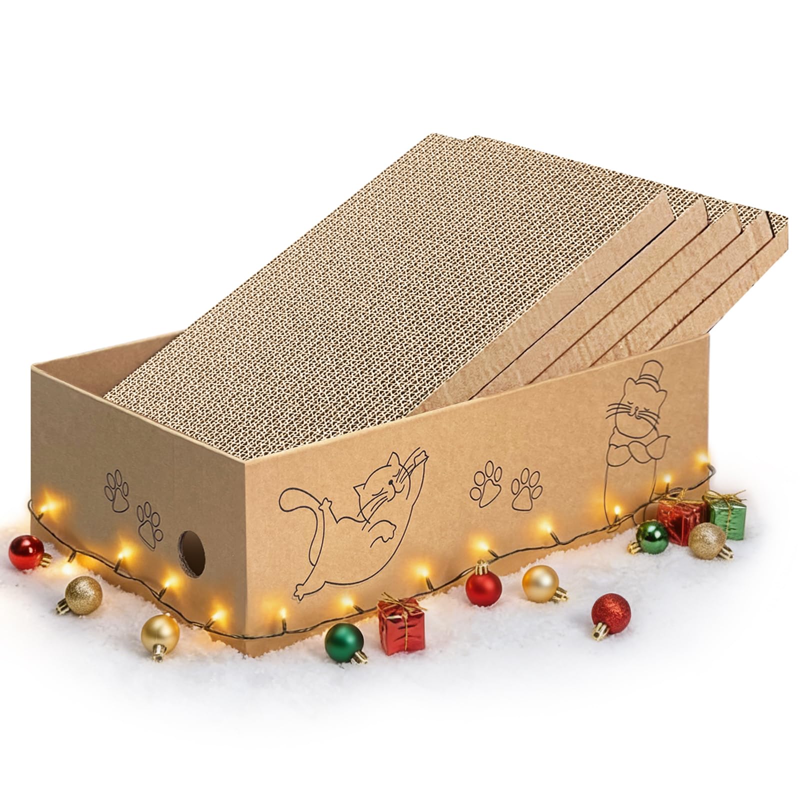AGYM cat scratcher packaging box showing five boards for versatile scratching