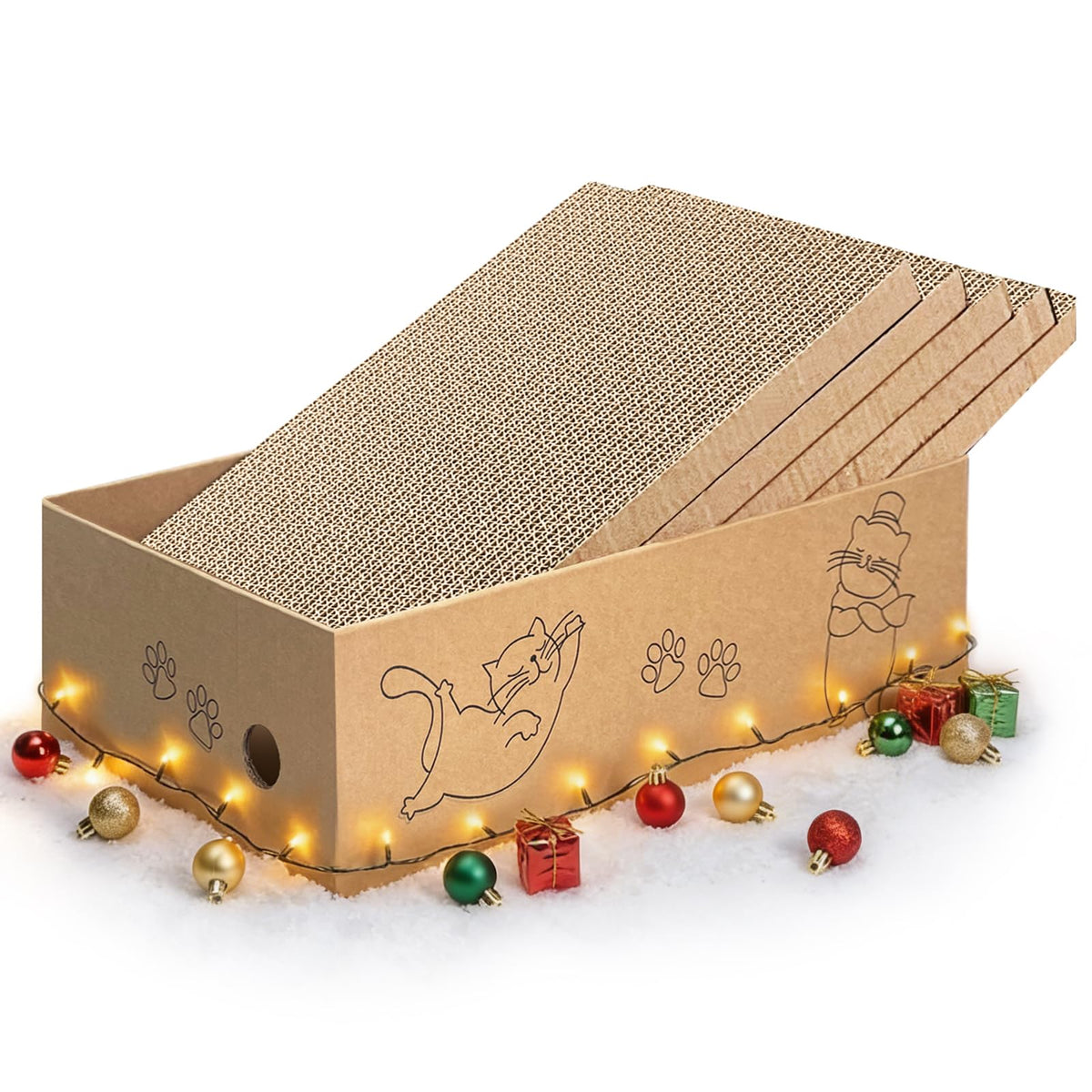 AGYM cat scratcher packaging box showing five boards for versatile scratching
