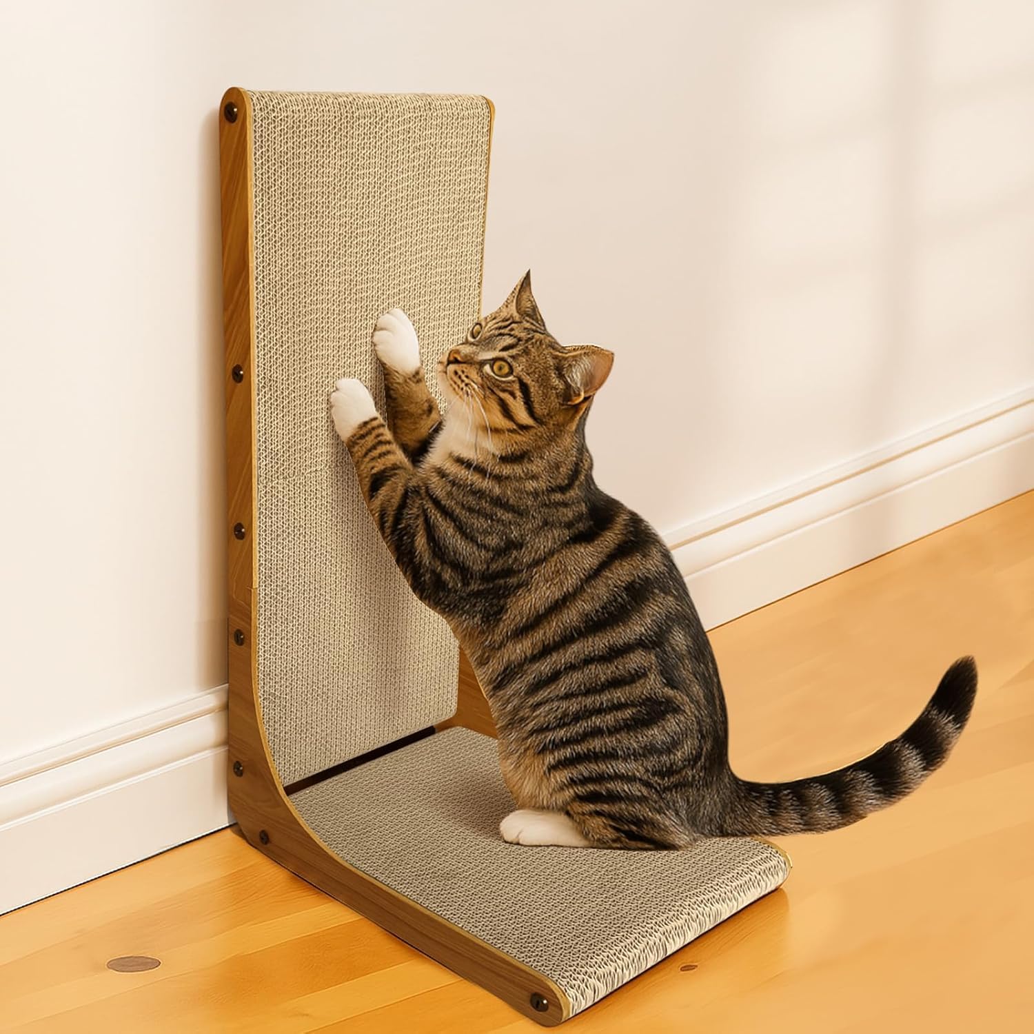 AGYM Cat Scratcher sustainable recyclable cardboard emphasizes eco-friendly design.