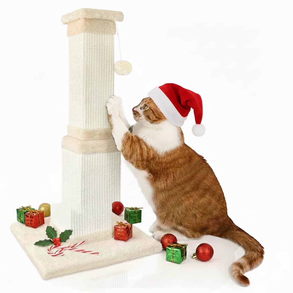 AGYM cat scratching post 32-inch vertical beige with natural sisal for large cats.