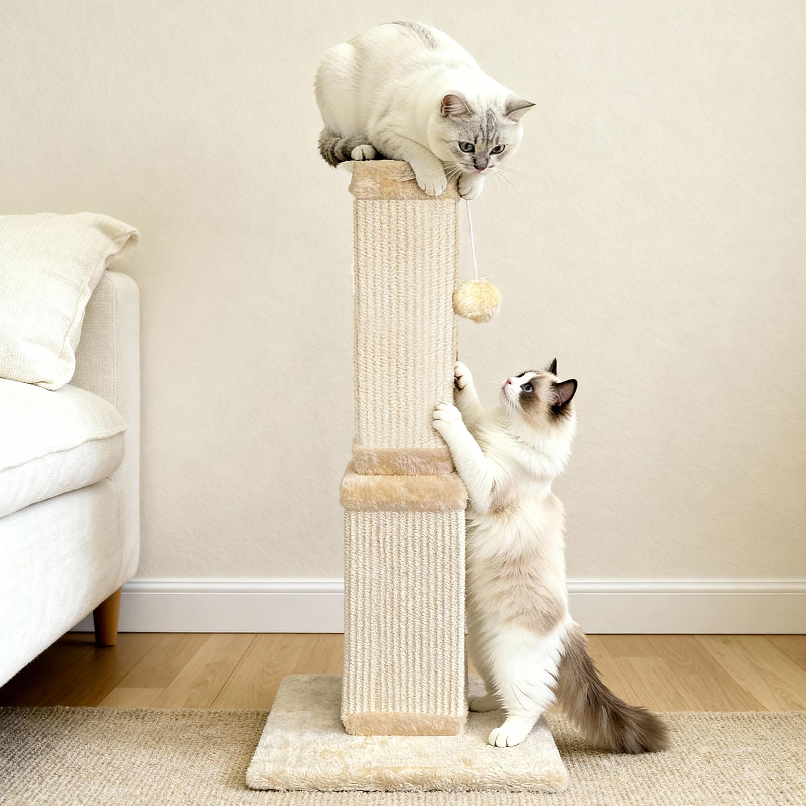 AGYM beige sisal post protects furniture by offering a healthy scratching outlet.