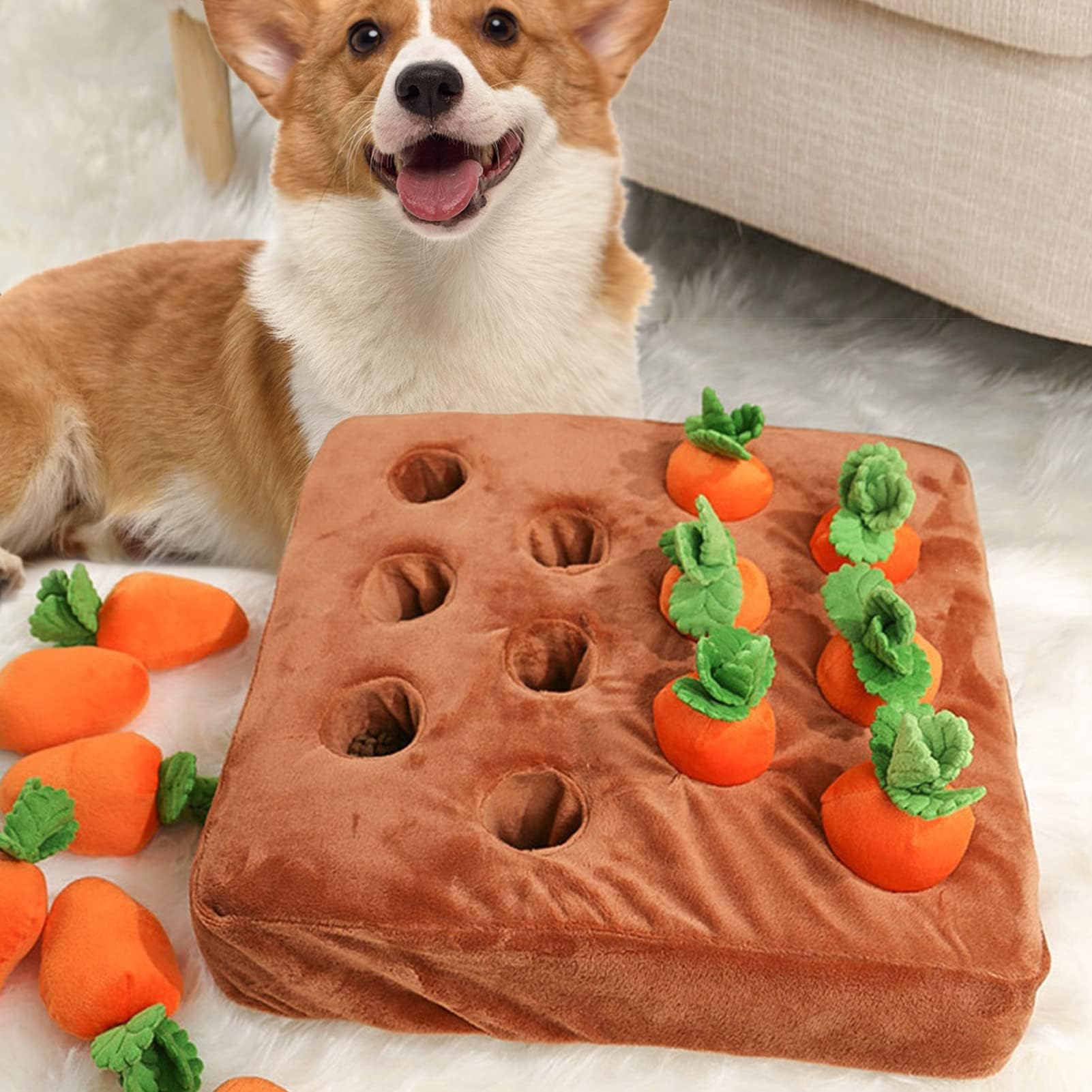 AGYTBG Carrot Snuffle Mat sniffing action during puzzle play.