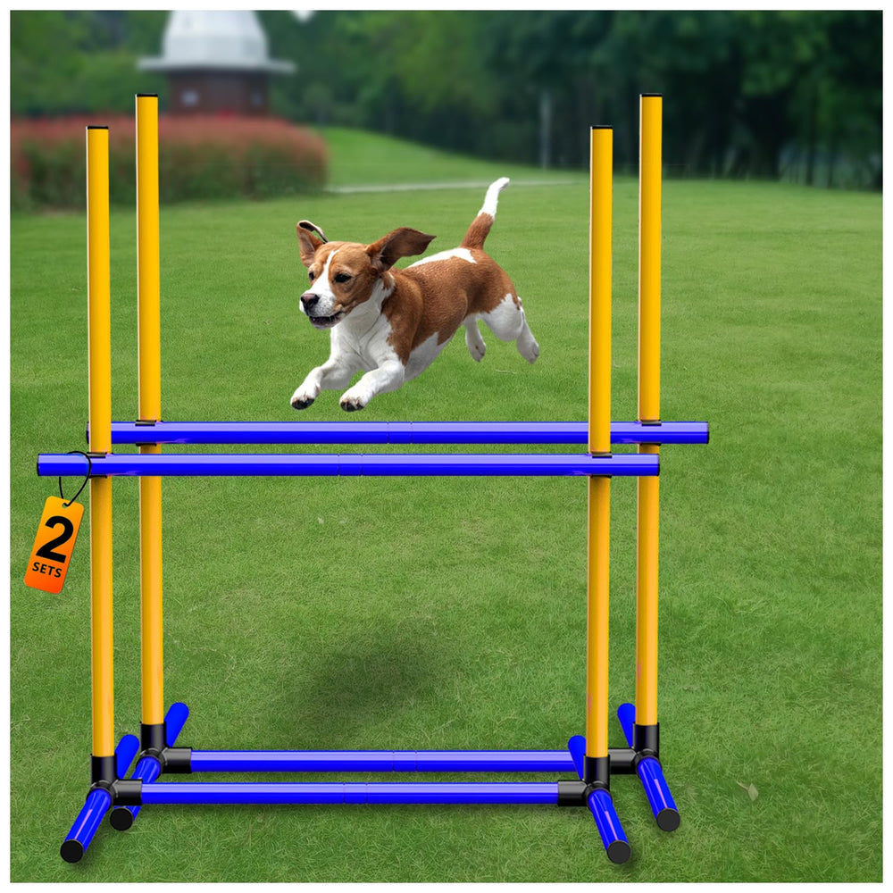 AHAILUOO adjustable dog agility jump set assembly shows quick setup for home training sessions.
