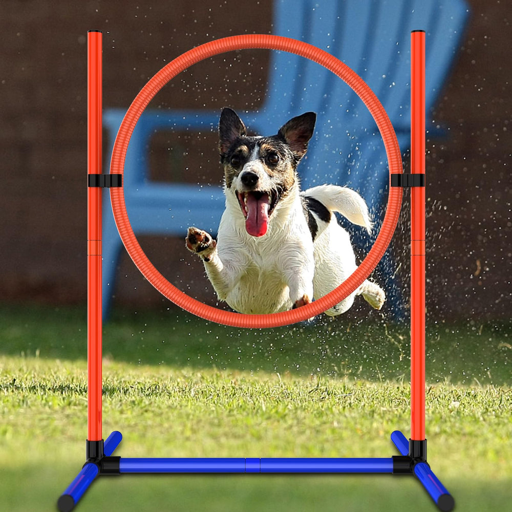 AHAILUOO dog agility set used on grass, cement, or wooden floors.