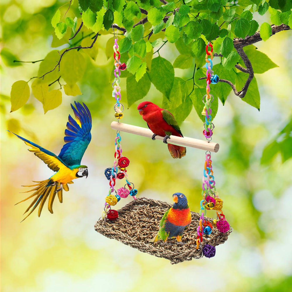 AHIER bird-cage-activity-toy adds engaging sounds when the bird moves inside the cage.