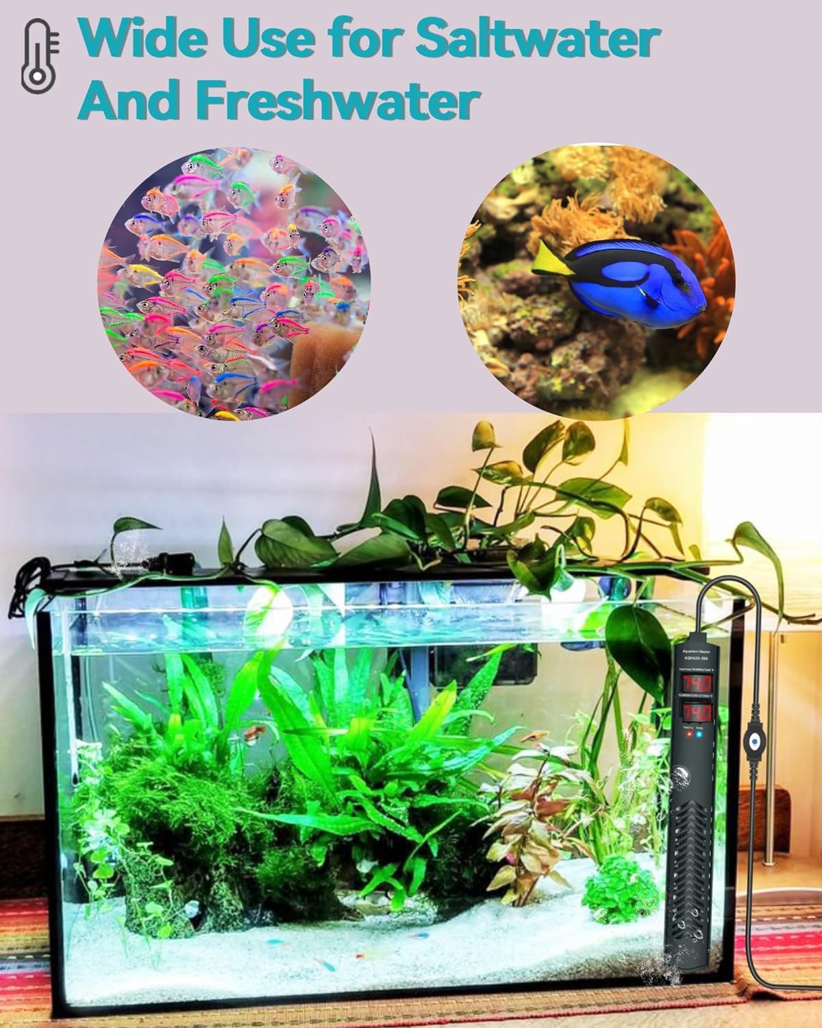 AHJ aquarium heater quick heat for 40-75 gallon tanks delivers fast warmth.