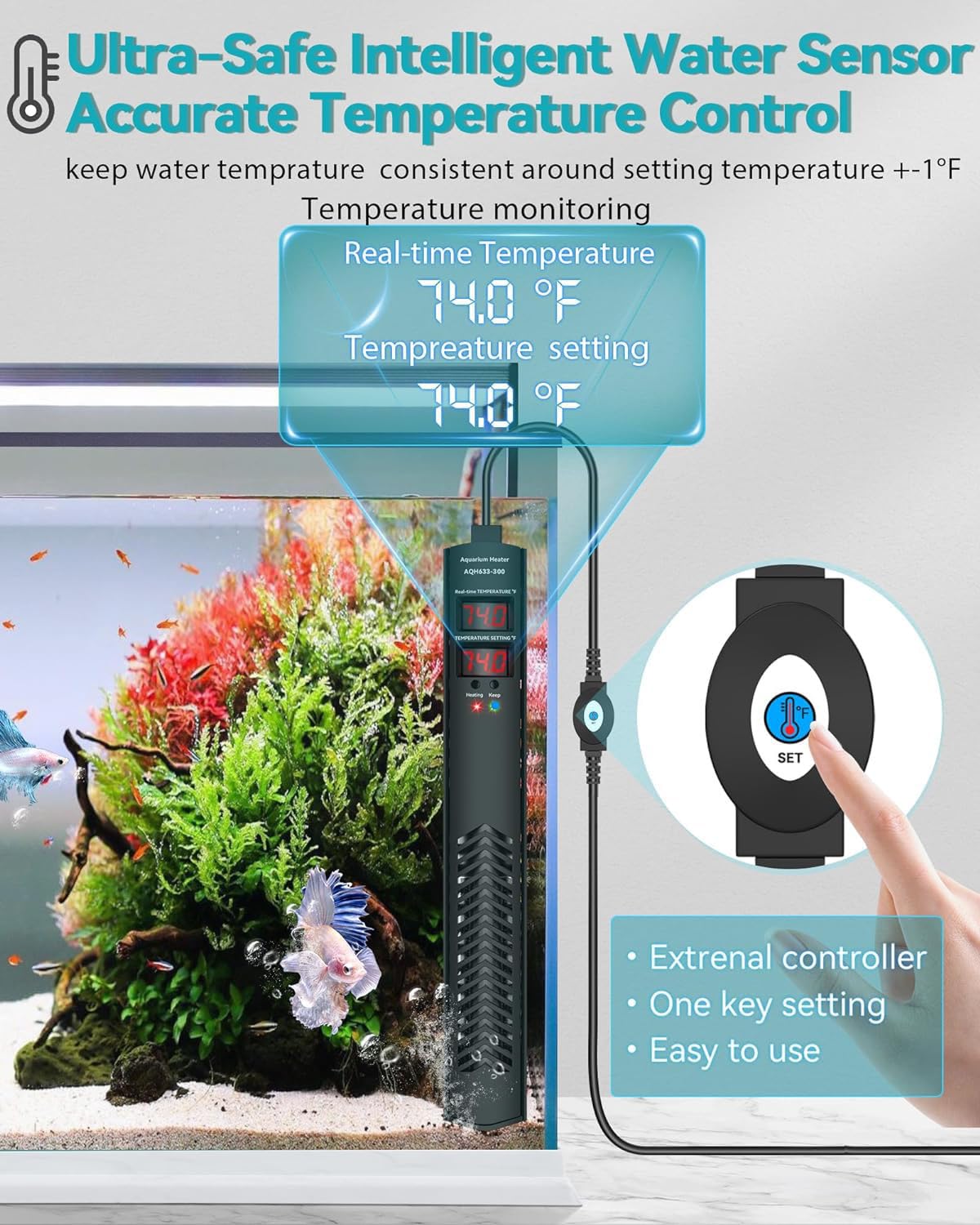 AHJ aquarium heater quartz tube design ensures durability and safe heat transfer.