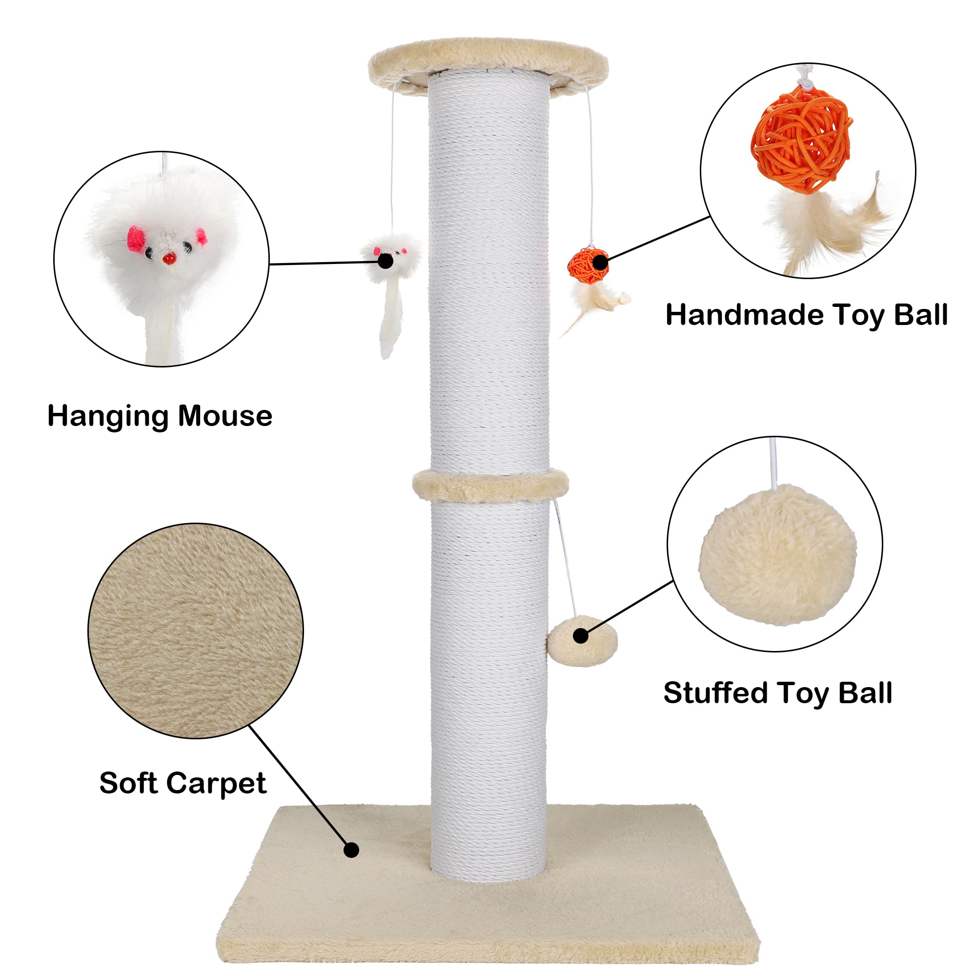 Ahomdoo 36-5 inch cat scratching post beige tall profile demonstrates elevated scratching and stretching
