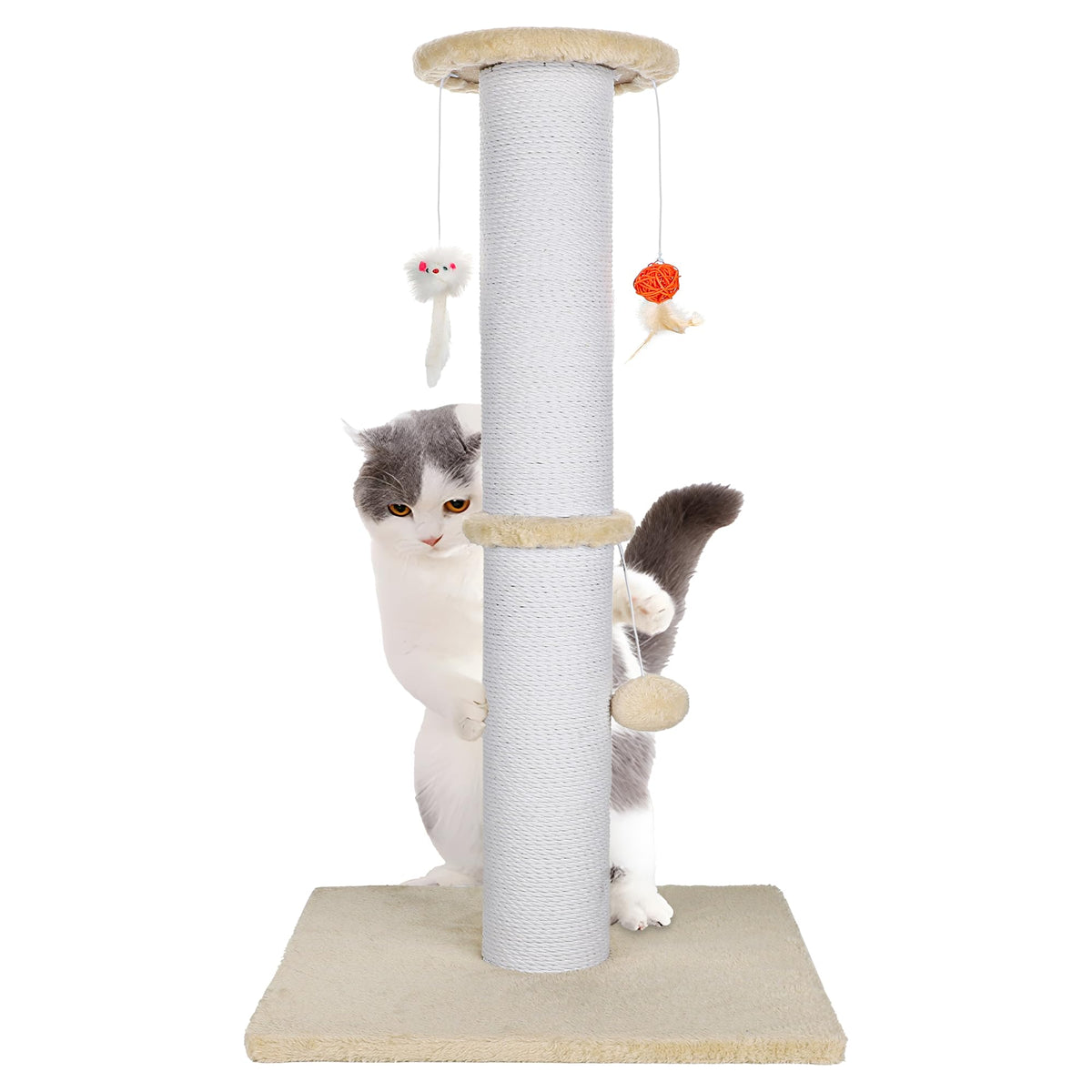 Ahomdoo 36-5 inch cat scratching post beige wide view shows tall, stable design for large cats