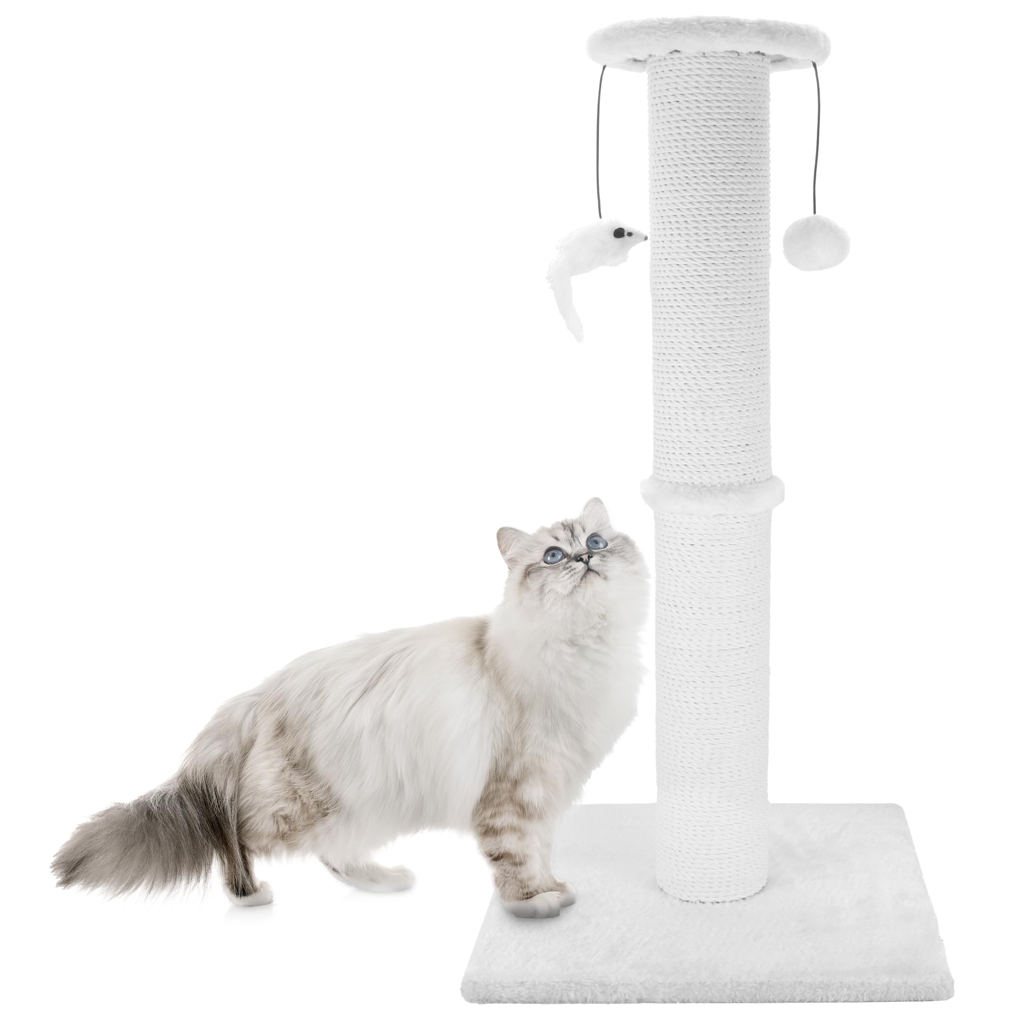 Ahomdoo cat scratching post 34 inches base stability supports vigorous scratching.