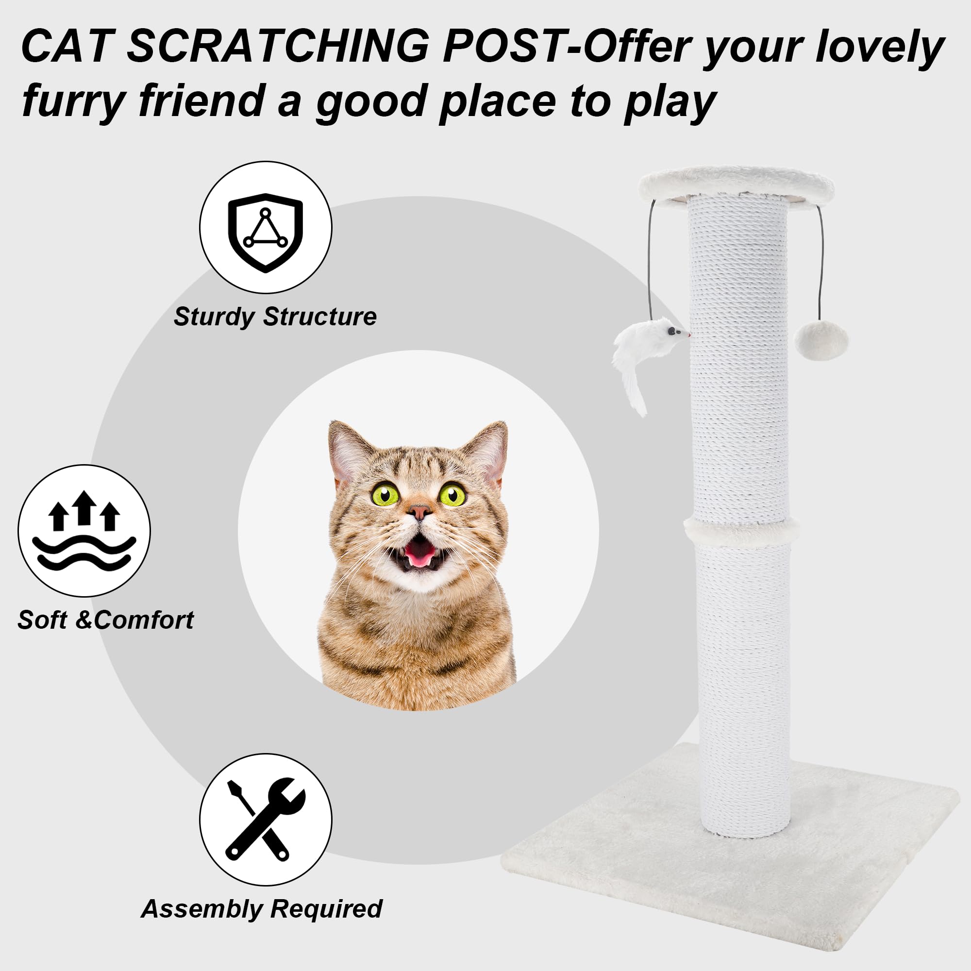Ahomdoo cat scratching post 34 inches large scratching surface helps stretch muscles.